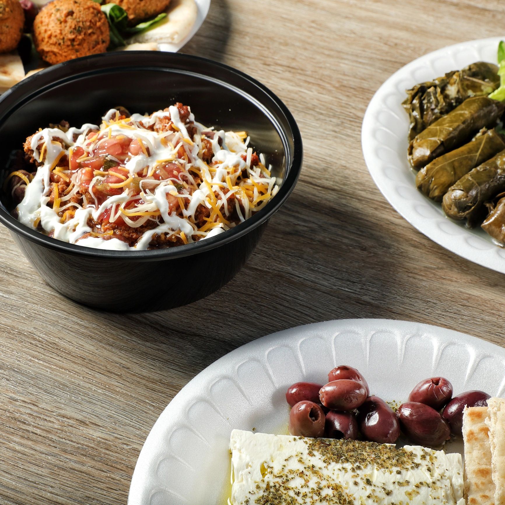 Selection of savory dishes on a café table