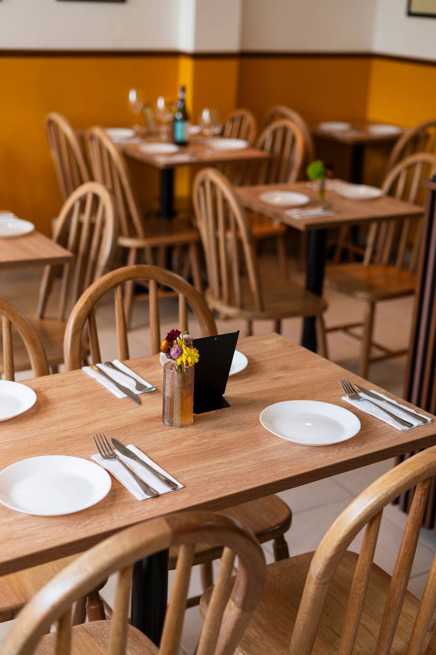 Quiet restaurant table ready for guests