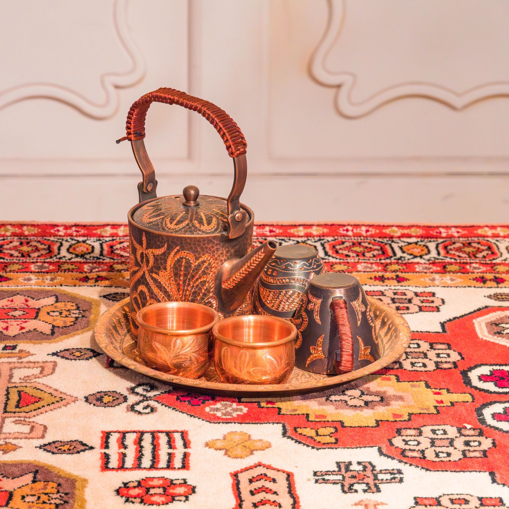 Traditional copper tea service